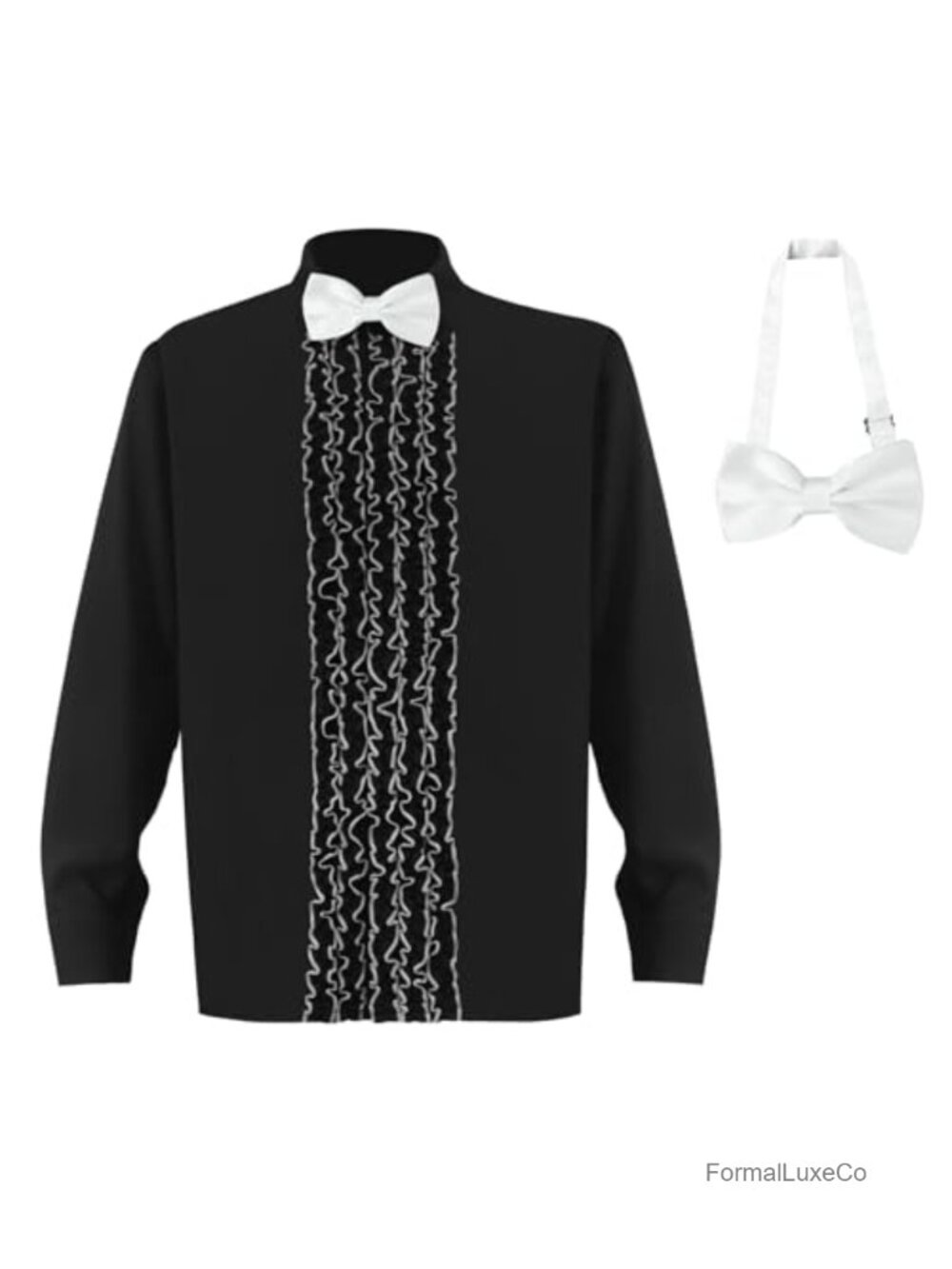 Mens Ruffled Tuxedo Shirt Retro 70s 80s Prom Ruche Frill Bowtie Costume